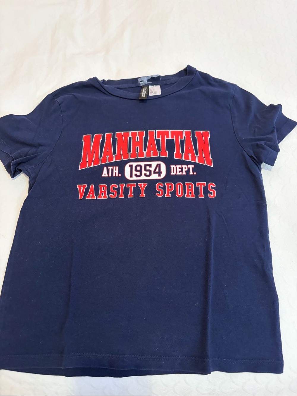 H&M Navy Blue Kids T-Shirt with Red Manhattan Varsity Graphic